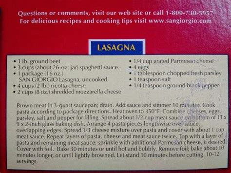 san giorgio lasagna recipe on back of box